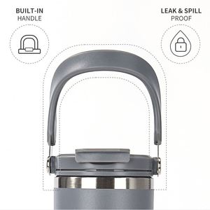 20oz 25oz 30oz Travel Tumbler Cups Mugs Double Wall Vacuum Insulated Coffee Mug <b>with</b> <b>Straw</b> Lid and Handle 900ml Stainless Steel - Product Image 4