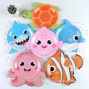 Underwater <b>Animal</b> Party Plates 60-80 Pcs <b>Plastic</b> Paper Birthday Decorations Shark Octopus Turtle Clownfish Dolphin - Product Image 2