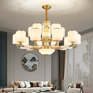 Chinese Style Copper Chandelier Multi Head Led Living Room <b>Ceiling</b> <b>Light</b> Round E27 Switch Control Home Decor - Product Image 1