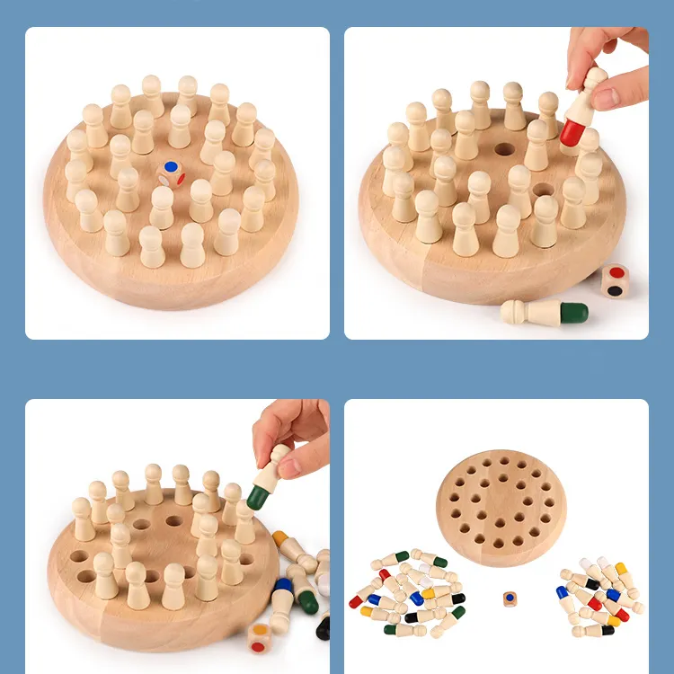 Papan catur memori 24 buah, papan blok kayu menyenangkan, latihan fokus anak-anak, mainan permainan