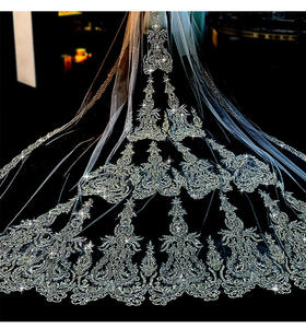 LUOXIN velo da sposa lungo in pizzo con perline di paillettes di cristallo lungo di lusso LUOXIN - Product Image 5