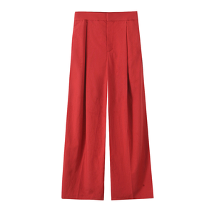 Women Customized 2026 Spring New Chic Fashion Breathable Mid Waist Pleated Wide Leg Pants <b>Vintage</b> Side Pockets Casual <b>Trousers</b> - Product Image 1