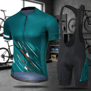 Men's Cycling Jersey Set Short Sleeve <b>Green</b> <b>Black</b> Breathable Sport Kit - Product Image 1