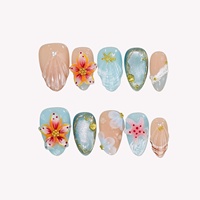 Ongles en acrylique à presser, forme amande, motifs colorés en strass, pois, rayures, étoiles, longueur moyenne, options de logo personnalisables, pour fêtes