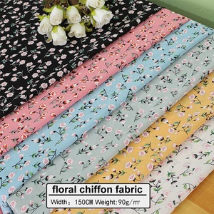 Tela de gasa con estampado Floral para vestido, tela <span class=keywords><strong>100</strong></span>% poliéster con diseño de flores personalizado, RTS - Product Image 1