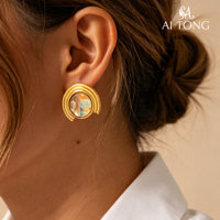 Boucles d'oreilles clous en acier inoxydable plaqué or 18 carats, étanches et inaltérables, avec coquille d'ormeau en forme d'arche, style vintage français, cadeaux, vente en gros, OEM, en vrac