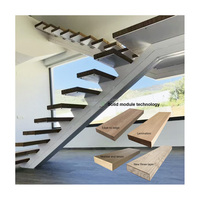 Escalier Flottant en Bois Massif Haut de Gamme avec Colonne Centrale Moderne et Garde-Corps en Verre – Escaliers Flottants Personnalisés pour Villa de Luxe
