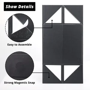 Wholesale Luxury Large <b>Black</b> Cardboard <b>Gift</b> <b>Boxes</b> Custom Magnetic Closure with Embossing Sponge Liner Self Erecting Packaging - Product Image 4