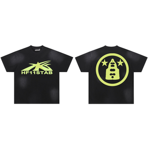 เสื้อยืดคอกลมทรงหลวมพิมพ์ลายสัตว์สไตล์โกธิคสำหรับทุกเพศ ยี่ห้อ Hell ผลิตจากผ้าเจอร์ซีย์ผสมสแปนเด็กซ์/คอตตอน ล้างสีแล้ว แขนสั้น ย้อมสีแบบ Dip Dye ลายดาว - Product Image 3