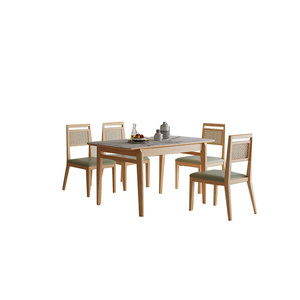 Rattan And Rubberwood Dining Table And Chair Set 4 Piece Solid Wood Rectangular Dining Room Set For Home And <b>Small</b> Apartments - Product Image 5