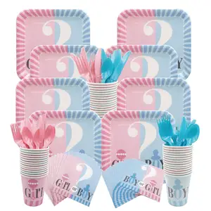 Baby Shower Boy Or Girl Party Paper Plates Cups Party Tableware Set For Baby Gender Reveal Party Decorations