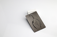 Carte de visite de luxe en acier inoxydable noir mat, gravée au laser avec logo personnalisé et impression UV, forme sur mesure