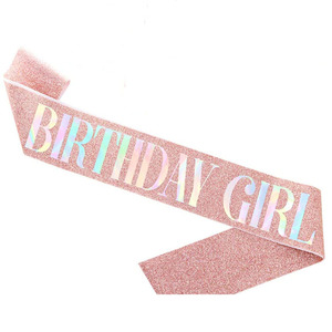 MADESHINE Écharpe de fête personnalisée en satin or rose avec ruban, pour anniversaire et Nouvel An, scintillante, pour femme, décoration de fête, vente en gros - Product Image 3