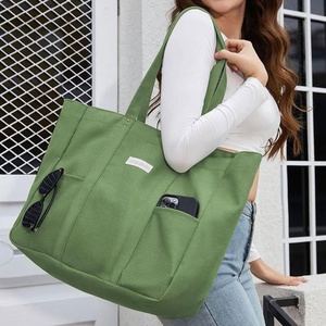 Large Capacity Custom Logo Canvas <strong>Tote</strong> <strong>Bag</strong> Foldable Handbag with Laptop Sve for <strong>Teachers</strong> and Students with Button and Pocket - Product Image 1