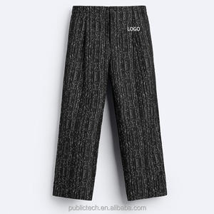 Pantalones de jacquard con pliegues y logotipo personalizado de mezcla de polialgodón personalizados al por mayor de OEM, pantalones informales holgados cómodos para hombre - Product Image 6