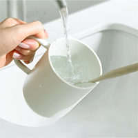 Gobelet à brosse à dents en plastique PP blanc avec poignée, design minimaliste, pour salle de bain, résistant à la chaleur, compatible lave-vaisselle, 300 ml à 400 ml