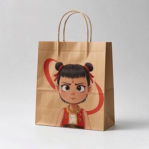 Sac cadeau de shopping réutilisable écologique en papier kraft brun pliable de luxe personnalisé KM, résistant et durable, avec votre propre logo - Product Image 4