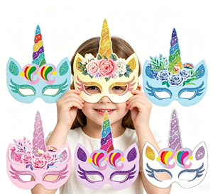 หน้ากากธีมยูนิคอร์นสำหรับเด็ก ทำจากกระดาษแข็งสีขาว 350 แกรม พร้อมสายคล้องคอ สำหรับงานปาร์ตี้วันเกิด DIY  งานฝีมือ 12 ชิ้น - Product Image 2