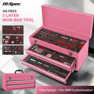 Nueva caja de herramientas de hierro de tres niveles con 166 piezas, con cajones y cerradura, para uso doméstico. - Product Image 2