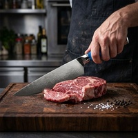Ensemble de 7 couteaux de chef Santoku, lames en acier Damas, poignées écologiques ambidextres, finition brossée moderne