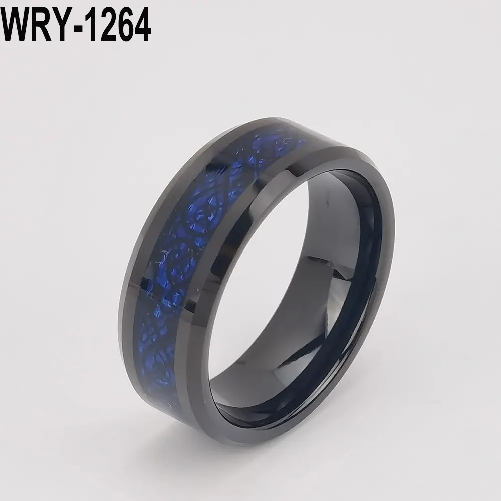 In Stock 8MM Black Plated Wholesale Tungsten Ring Fashion Jewelry Wedding Band Black Dragon Piece