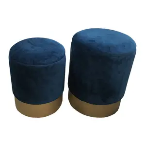 Fuzhou Fytch Factory Round Velvet Storage Ottoman Foot Rest Stool Upholstered Footstool Side Table Seat Make Up Stool with Metal
