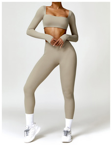 Neues Großhandel Fitness Active Wear Athletic Gym Set Nylon-Spandex Solid 2-teilige Workout-Sets für Frauen Zurück Benutzer definiertes Logo - Product Image 4