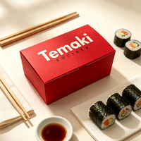Boîtes d'emballage carrées pour sushis à emporter, écologiques, jetables, avec logo personnalisé, couleur, en papier couché, impression quadricolore, découpées.