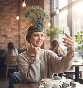 إكسسوار شعر على شكل ريش طاووس ملون، غطاء رأس بأسلوب عرقي مبالغ فيه، إكسسوار شعر واسع للرقص والعروض - Product Image 6