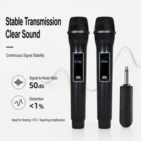 Mikrofon Dinamis Nirkabel UHF Genggam Ganda Peredam Kebisingan Sistem Mikrofon Karaoke Portabel Baterai Isi Ulang Android
