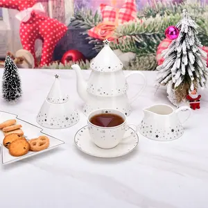 Set Krimer Pot Gula Teh Bentuk Pohon Perak, Keramik Natal