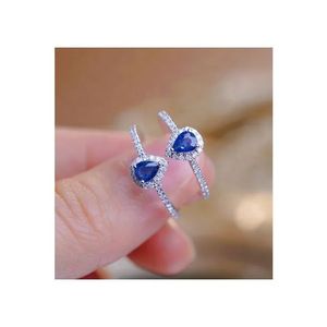 Bague en or pur 18 carats de la marque Xinfly, saphir en forme de goutte d'eau, diamant, bijoux de luxe - Product Image 1