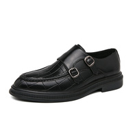 Chaussures habillées en cuir pour hommes à bout pointu, à enfiler, avec soutien de la voûte plantaire, imperméables, respirantes, à double bouton, plateforme rehaussée