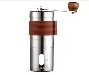 2023 Hot design Colorful Glass Jar Stainless Steel Body Handle Ceramic Corn hand Manual Coffee Grinder for cafe barista