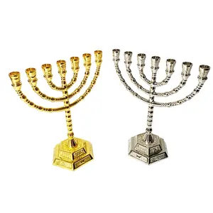 3 Tamanhos Judaico Ouro Prata Menorah Castiçais Religiões Candelabro Hanukkah Castiçais 7 Ramo Brazo Castiçal