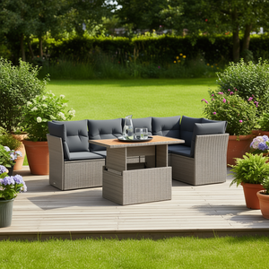 Ensemble de canapés de jardin gris en rotin, mobilier d'extérieur avec coussins en mousse haute densité, design contemporain, durable pour une utilisation en jardin - Product Image 2