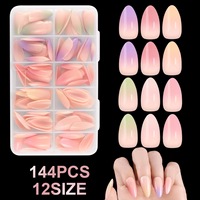 144 faux ongles carrés courts à presser, 12 tailles, colorés avec pointe française, pour le nail art DIY