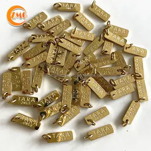 18k Ouro PVD Vácuo Chapeamento De Aço Inoxidável Gravado Custom-made Metal Logo Tags Para Jóias