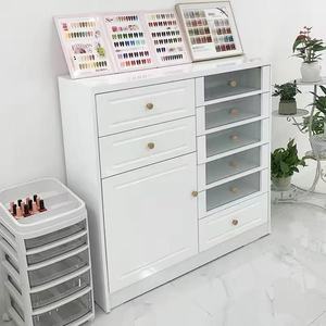 White Scandinavian MDF Modern Nail Salon Storage <b>Cabinet</b> with Glass Doors and <b>Drawers</b> for Polish <b>Tools</b> Multiple Storage Space - Product Image 2