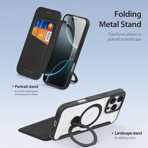 เคสโทรศัพท์แบบแม่เหล็กพร้อมช่องใส่บัตร เหมาะสำหรับ iPhone 16 Pro Max พร้อมขาตั้ง เคสหนังแบบพับได้สำหรับธุรกิจ - Product Image 1