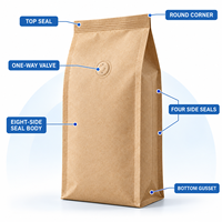 Sachet personnalisé en papier kraft sans fenêtre, scellé sur huit côtés, avec valve, pour mélange de poudre à pâtisserie, pour la vente au détail et en gros