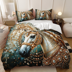Parure de lit double en microfibre moderne avec motif cheval imprimé en relief, magnifique et romantique - Product Image 6