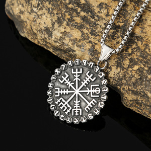 yunnique Stainless Steel Viking <b>Compass</b> Rune Pendant Necklace Unisex Gift Jewelry Retro Style Snowflake Design - Product Image 4