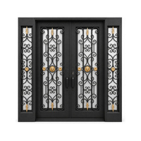 Porte d'entrée pour villa avec entrée de luxe de style anglais Porte simple en fer forgé avec planche et fenêtre latérale à coupure thermique