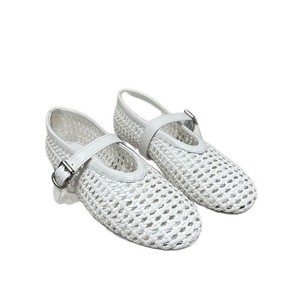 Zapatos Planos Mary Jane de Malla con Punta Redonda y Correa en T con Hebilla, Transpirables, para Mujer, Estilo Verano, Blanco y Negro - Product Image 5
