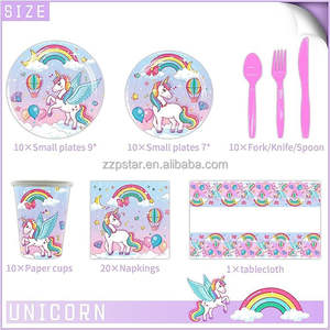 Ensemble d'assiettes et de serviettes <span class=keywords><strong>licorne</strong></span> fournitures de fête <span class=keywords><strong>licorne</strong></span> pour filles tasses d'anniversaire couteaux fourchettes cuillères et ensemble de fête <span class=keywords><strong>licorne</strong></span> arc-en-ciel - Product Image 3