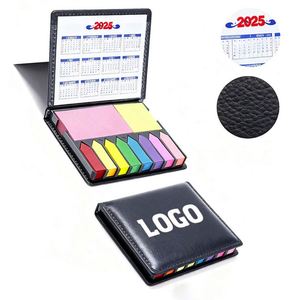 Xj428 Promotional Customized Paper Stickers Index Rectangular Desktop Sticky Note <b>Set</b> Leather Box Memo Pad With Custom Logo - Product Image 1