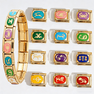 Pulsera de dijes italianos del Zodíaco de 9mm, con eslabones modulares de Astrología y Horóscopo, de Acero Inoxidable Chapado en Oro, Joyería Celestial DIY, Regalo - Product Image 1
