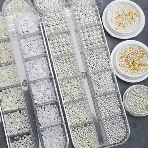 Gemischte Formen Größe Boxed/Baged Runde/Halbrunde weiße beige Perle DIY dekorative Nail Art liefert Zubehör