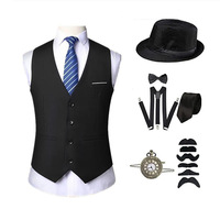 Ensemble gilet rétro années 20 avec montre de poche et cravate, gilet de costume en polyester à simple boutonnage pour homme adulte, idéal pour bal de promo